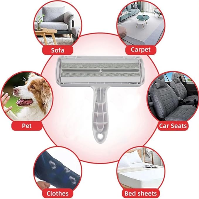 Pet Hair Remover Roller – Reusable Lint Roller for Dog & Cat Fur – Self-Cleaning Animal Hair Removal Tool for Furniture, Couch, Carpet, Bedding, Car & Clothing – No Sticky Tape Needed (Grey)