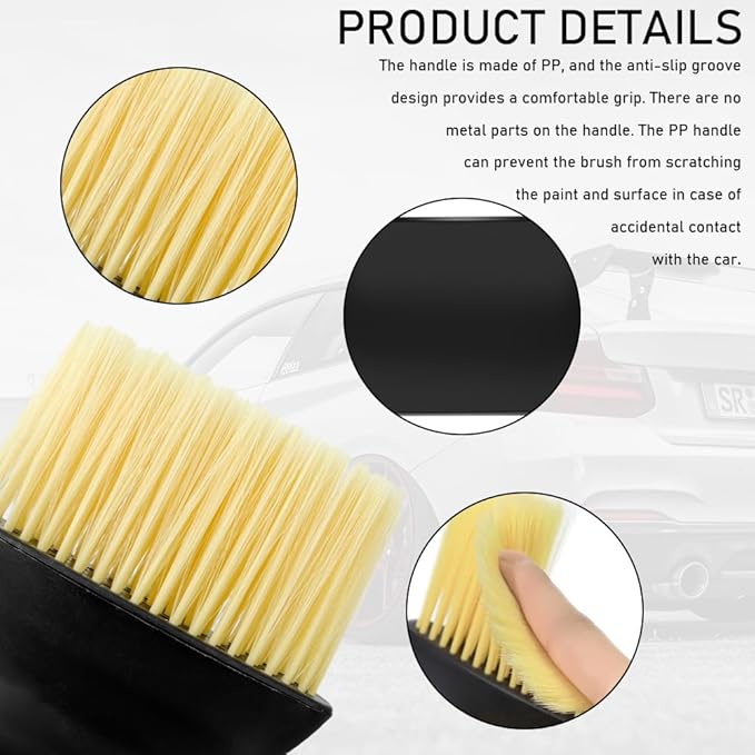 Auto Interior Dust Brush, Car Detailing Brush, Soft Bristles Auto Exterior Cleaning Whisk Broom, No-Scratch Car Dashboard Dusting Tool for Auto Air Conditioner Vent, Leather, Computer (Yellow)