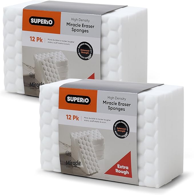 Superio High-Density Miracle Eraser Sponges - 24 Count - Powerful, Long-Lasting Scrubbers for Stubborn Dirt