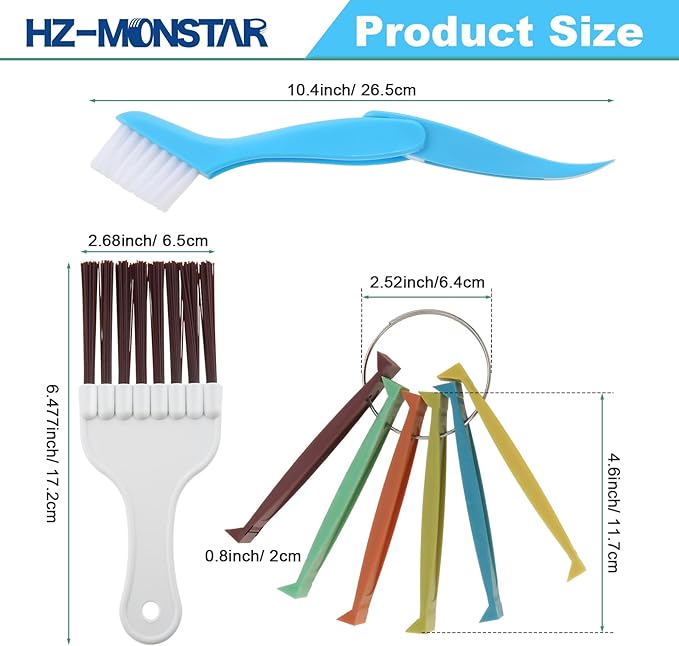 5PCS Air Conditioner Condenser Fin Comb Set, 3Pcs Fin Comb Condenser Fin Straightener, 2Pcs Coil Cleaner Fin Comb, Air Conditioner Fin Comb, AC Fin Comb and Brown Brush Air Conditioner Fin