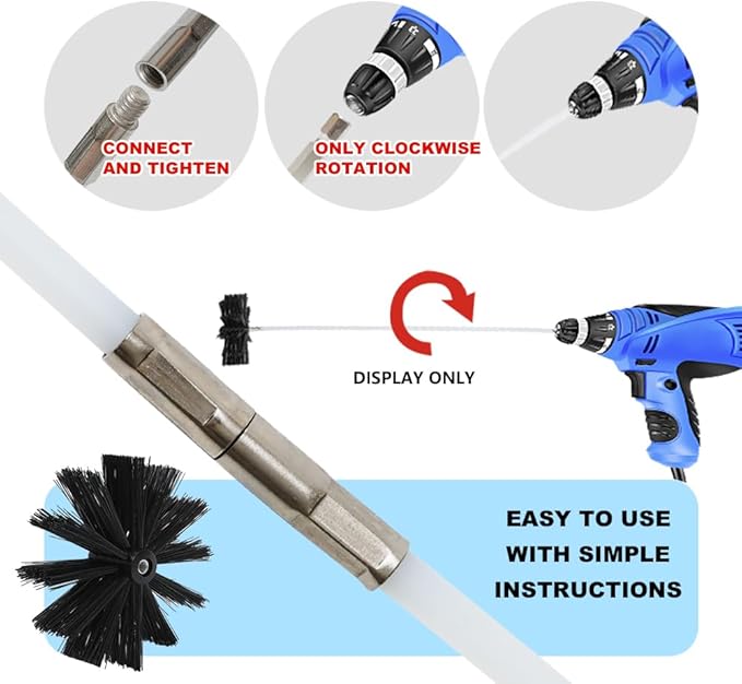 Particle Furnace Cleaning Brush, 4"/6" Brush,Chimney Brush,Dryer Vent Cleaner Kit,Flexible Rods (15PcsRods+1Pcs 4"+1Pcs 6" Brush)