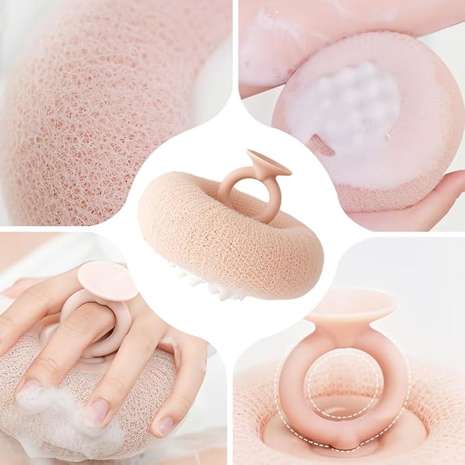 Super Soft Sunflower Suction Cup Bath Ball, 2026 Upgraded 2-in-1 Sunflower Bath Ball Exfoliating Bath Sponge Cleaning Brush, Sponge Mesh Pouf Shower Ball for Women, Men Shower (Apricot+Purple)