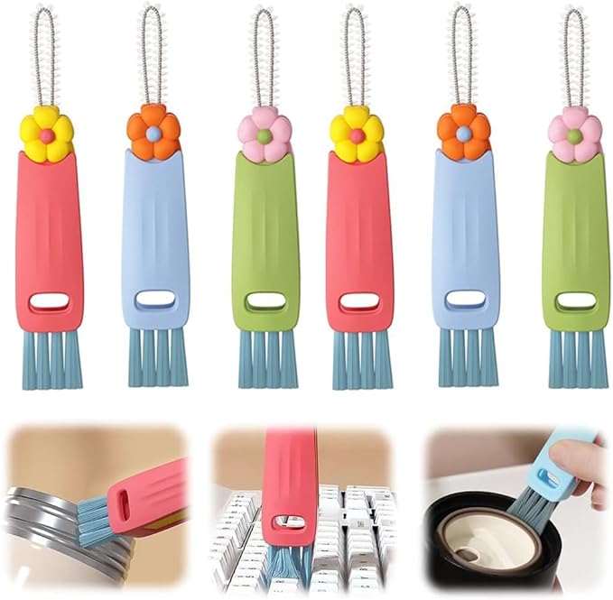 2025 New 3 in 1 Cup Lid Cleaning Brush, 3PCS Multifunctional Crevice Portable Cup Lid Cleaning Brushes, Crevice Cleaning Brush for All Type Bottle Gap Tight Spaces Cup (Colorful*2)