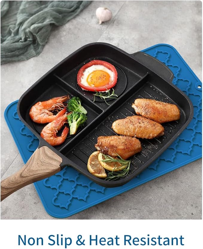 AMOAMI-Dish Drying Mats for Kitchen Counter-Silicone Dish Drying Mat-Kitchen Dish Drying Pad Heat Resistant Mat-Kitchen Gadgets Kitchen Accessories Kitchen Small Appliances(12" x 16", BLUE)