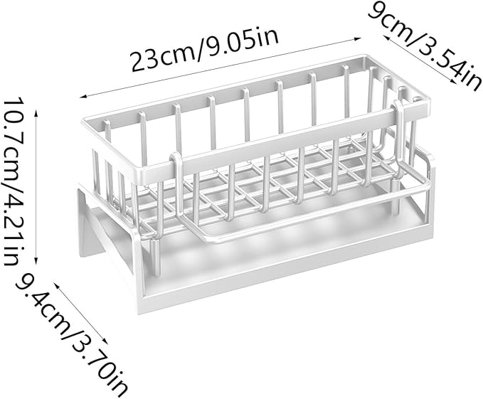 Kitchen Sink Organizer with Drain Tray, Sponge Holder, Brush Storage, Auto-Drying Rack for Dish Soap, Cleaning Tools, Countertop or Sink Caddy for Kitchen Decor