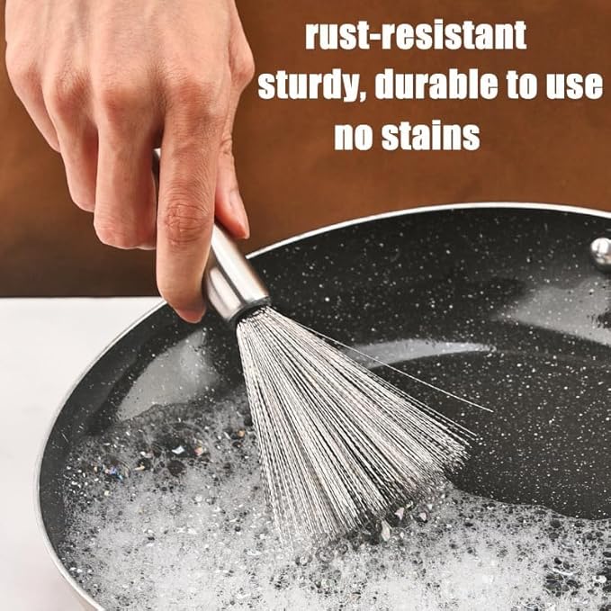 Stainless Steel Cleaning Brush Set, cookware Cleaning Brush, Pot Brush, Wire Brush, Kitchen Multi-Purpose Cleaning Tool, Suitable for Cleaning Grills, ovens, Sinks, pots, and Pans (2 Pieces)