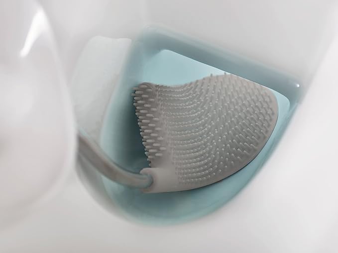 Joseph Joseph Flex Hygienic Silicone Toilet Brush with Slim Holder Set, Flexible Anti-drip, Anti-Clog Deep Clean Head - White/Grey