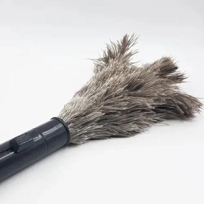 Pwshymi Scalable Dusters, Brown Washable Portable Compact Chicken Feathers Mini Duster with ABS Handle Ability to Collect Dust, Reusable up to 200 Times