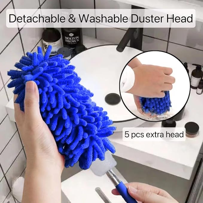 Microfiber Duster for Cleaning,6 Pcs Hand Washable Dusters with 11" to 29.5" Reachable Pole,Small Dusters for Cleaning Office Car Computer Furniture Sofa Ceiling Fan (Navy)
