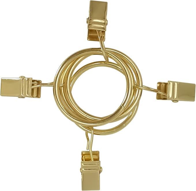 40 Pack Curtain Rings with Clips, Drapery Clips with Rings, Drapes Rings 1.26 in Interior Diameter, Fits up to 1 in Curtain Rod, Gold Color