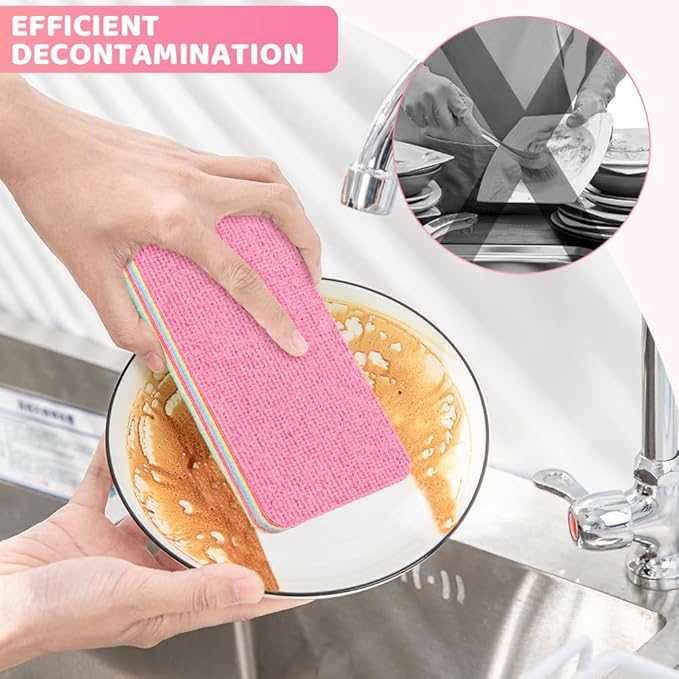 12 Layer Microfiber Sponge Block, Non-Scratch Microfiber sponges Kitchen Dish Sponge for Washing Dishes, Easy Cleaning(Multi-Color)