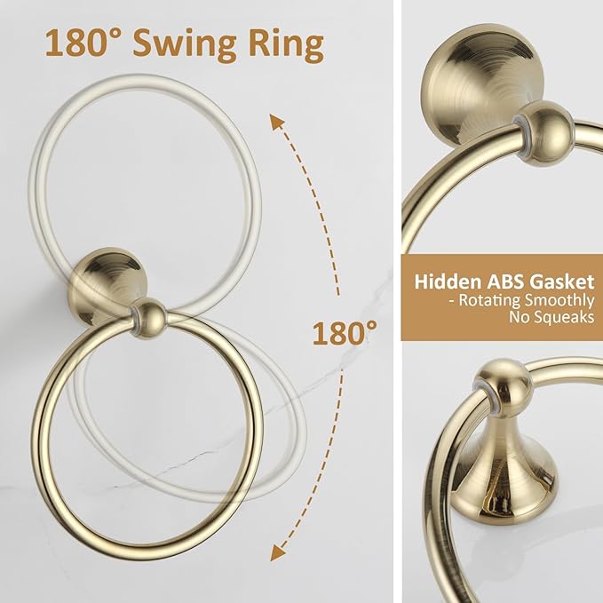 BGL Bathroom Accessories Set, Brushed Brass Towel Holder for Bathroom, 4-Piece Towel Ring, Robe Hook, Toilet Paper Holder Wall Mounted