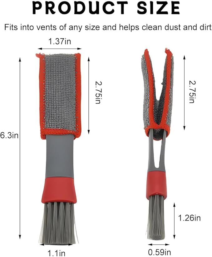 2 PCS Mini Duster for Car Air Vent, Double Ended Automotive Air Vent Microfiber Duster & Brush, Dust Collector Cleaner for Keyboard Window Leaves Shutter, Car Accessories (Red & Gray)