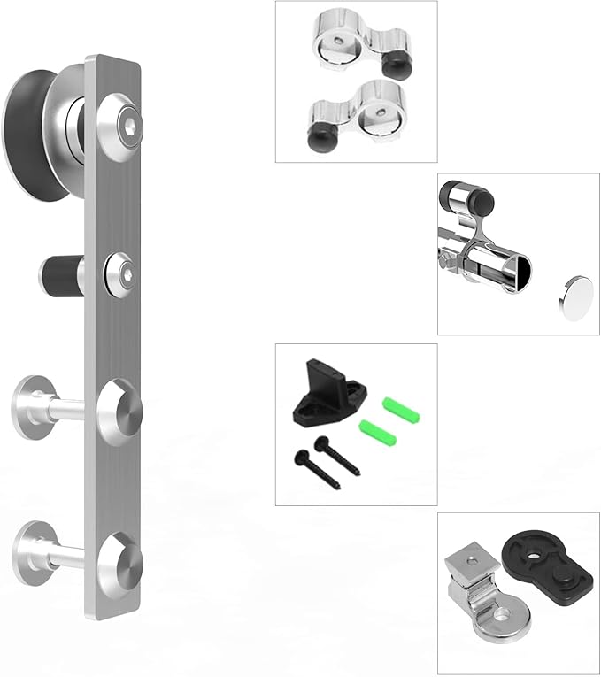 CCJH 16Feet Sliding Barn Door Hardware Kit Stainless Steel Heavy Duty Sliding Track Brushed Nickel for Double Wood Door