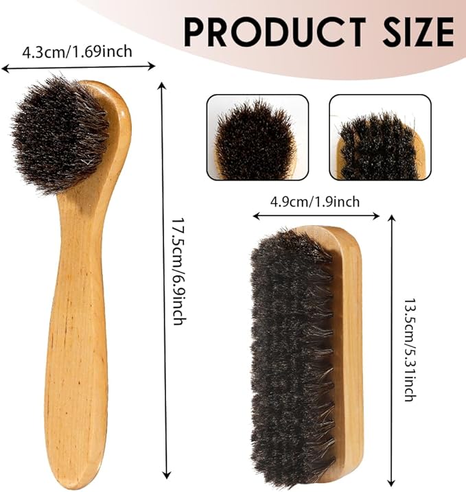Shoe Brush, 2 Pcs Horsehair Shoe Brush Shoe Cleaning Brush Boot Brush for Leather, Shoe Brushes Shoe Shine Brush Brush Shoe Polish Brush for Cleaning and Care Leather Shoes Clean Dauber Applicators