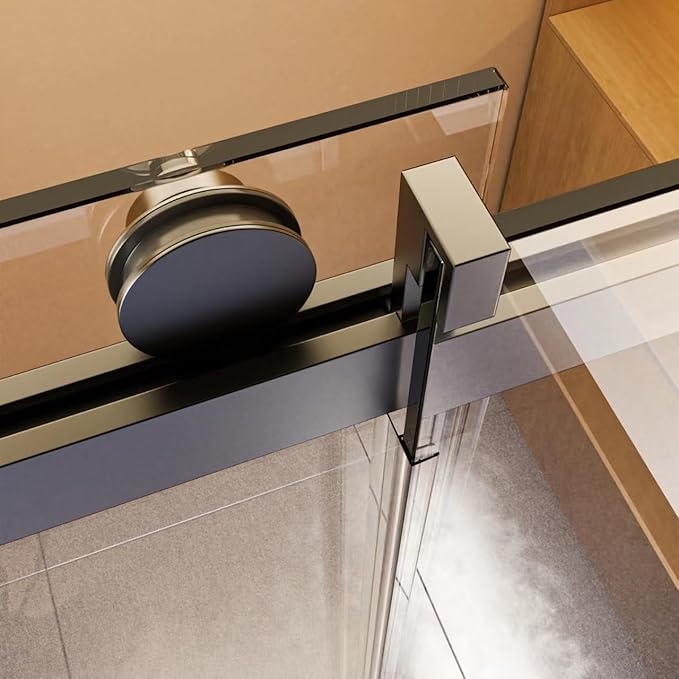 56-60" W x 76" H Frameless Single Sliding Glass Shower Doors Soft-Close with Buffer, Reversible Installation and 3/8"(10mm) ANSI Clear Tempered Glass, Matte Black