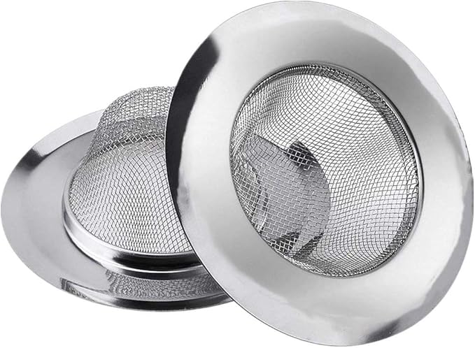2 Pcs Stainless Steel Kitchen Mesh Silver Sink Strainer Large Wide Rim 4.5" Diameter,Perfect for Kitchen Sinks
