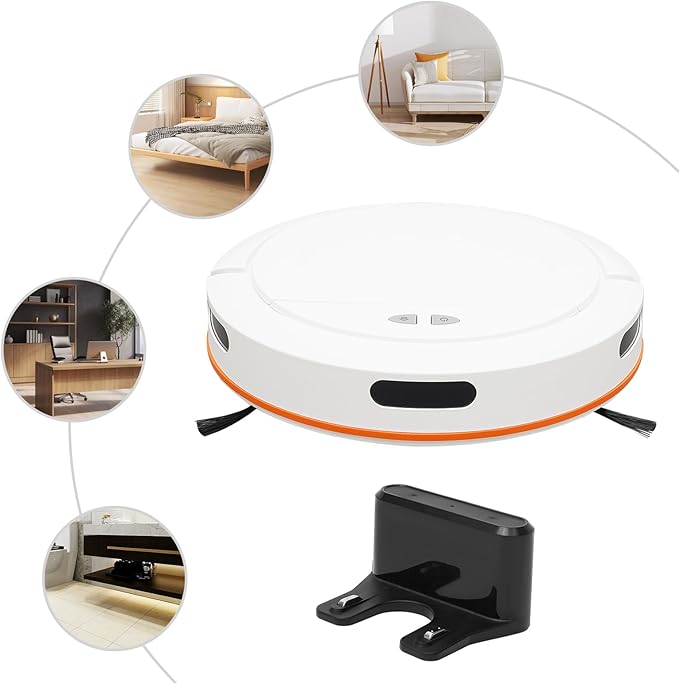 Robot Sweeping Machine, 3-in-1 Sweeping Machine, Robot Vacuum Cleaner, Cordless Sweeping Machine, Push Button/APP Control, 3-Cleaning Mode, for Pet Hair, Hard Floor, Low Carpet (White)