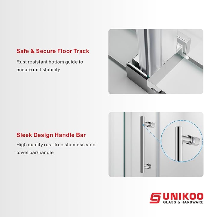 46-49 Inch x 76 Inch Sliding Frameless Shower Door, 3/8" Tempered Glass with Easy-Cleaning Coating, Stainless Steel Rollers & SGCC-Certified Stability, Bright Chrome