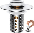 Upgraded Bathroom Sink Stopper, Sink Drain Strainer for 1.1-1.45 Inch, Brass Bullet Core, All Metal Cover, Pop Up Stainless Steel Drain Filter with Basket Hair Catcher, Round Design