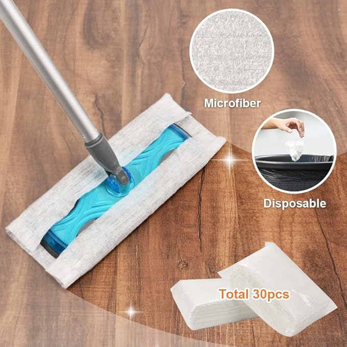 Layers Sweeper Mop Starter Kit, Small Sweeping Flat Mop with 2 Reusable Microfiber Pads,30pcs Disposable Dry Cloths, Dust Mop for Hardwood Floor Cleaning