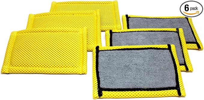 Microfiber Dish and Kitchen Scrubbing Sponge - 4.25"x6.25" - Dish Sponge Replacement, Scratch-Free Scouring Pad, Laundry and Dishwasher Safe (6, Grey and Gold)
