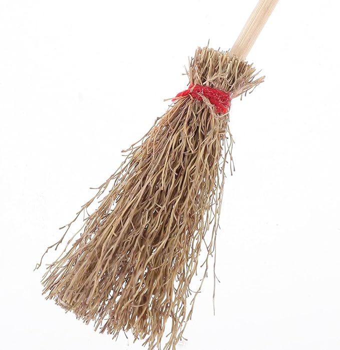 EXCEART Mini Broom Witch Accessory 3.74 Inch Straw Broomstick with Red Hanging Rope for Halloween Party Decoration and Costume Prop