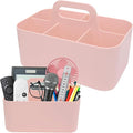 Plastic Portable Caddy with Handle, Pink Bathroom Shower Caddy Organizer, 5 Grid Small Caddies Storage Basket for Makeup, Cleaning, Art Craft, Stationery