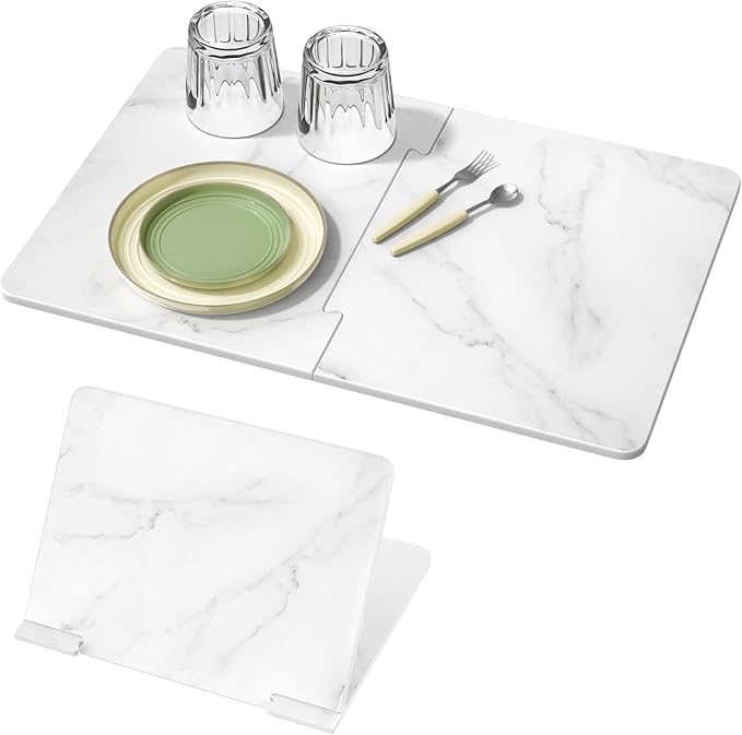 Luxspire Dish Drying Mat for Kitchen Counter 24"x16", Fast-Absorbing Stone Drying Mat Non-Slip Stone Kitchen Drying Mat for Dishes, Cups Waterproof Counter Protector for Kitchen Bath, Marble White