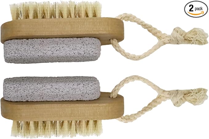 2 Pcs 2-in-1 Pumice Stone and Brush, Wooden Cleaning Fingernail Scrub Brush Finger Toes Nails Cleaner Brushes Exfoliator Pedicures Calluses Remover Scrubbing Fingernails Manicure Pedicure