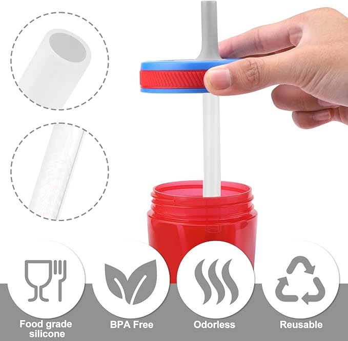 XANGNIER Replacement Straws and Bite Valve Compatible with Zak Designs Kelso 15 oz Tumbler Water Bottle,4 Pcs Reusable Silicone Straws with Cleaning Brush for Zak Designs Kelso 12 oz Cups,Grey