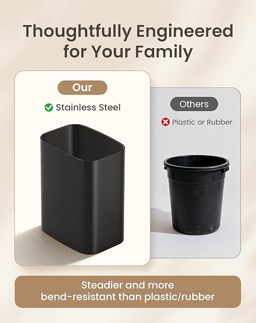 Cesun Small Bathroom Trash Can, 3.4 Gallon Metal Garbage Can, Slim Stainless Steel Waste Basket for Dorm, Bedroom, Office, Toilet, Near Desk, Under Sink (Black)