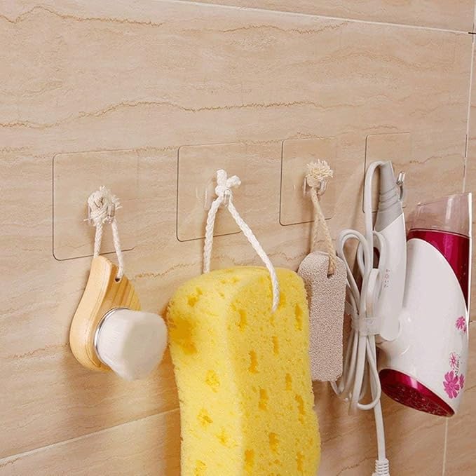 30 Pack Adhesive Hooks for Hanging, 33lb Heavy Duty Wall Hooks, Clear Plastic Sticky Utility Hook for Home Kitchen Bathroom Office Use