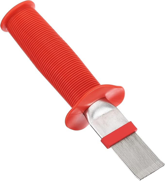 PATIKIL Air Conditioner Fin Comb, Stainless Steel Threaded Handle AC Coil Cleaner Brush Fin Straightener Condenser Coil Repair Too for Radiator Refrigerator Evaporator, Red Silver