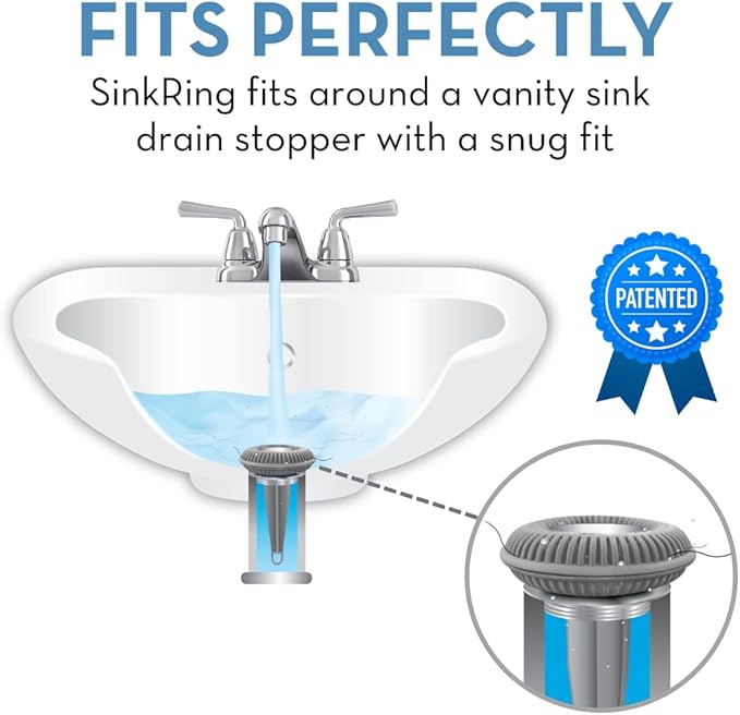 Bathroom Sink Hair Catcher for Pop-Up Drain – SinkRing 1.57" Precision Strainer for Bathroom Sink Drains | Clog-Free Hair Trap for Contacts, Earrings, Jewelry | No Suction or Screws – Gray
