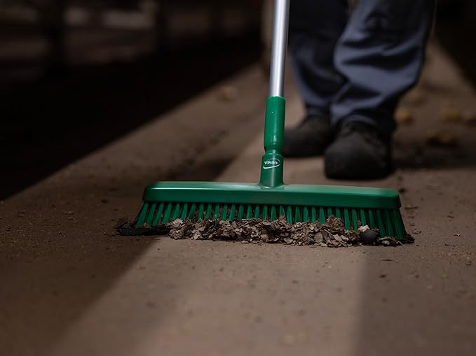 Vikan 31756 16" Heavy-Duty Push Broom, Soft/Stiff, Yellow