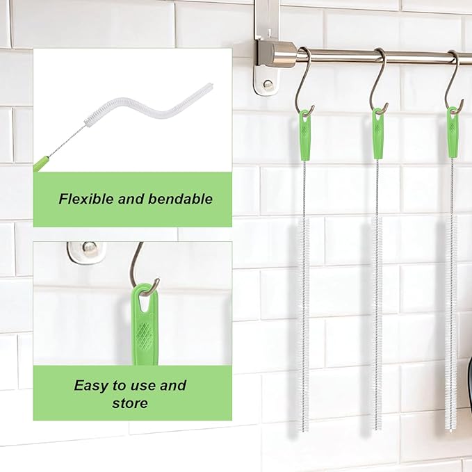 5pcs Extra Long Pipe Cleaning Brush, 15.16in/38.5cm Small Nylon Straw Cleaner Brush Set Multi-Purpose Cleaning Tool for Water Bottle Tube Kitchen Bathroom Sink Sewer Hair Dredge (Green White)