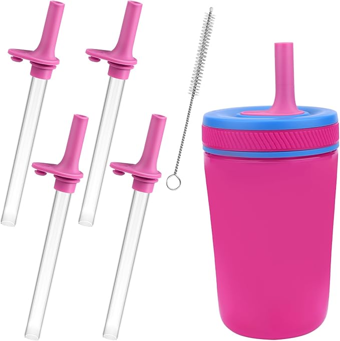 XANGNIER Replacement Straws and Bite Valve Compatible with Zak Designs Kelso 15 oz Tumbler Water Bottle,4 Pcs Silicone Straws with Cleaning Brush for Zak Designs Kelso 12 oz Cups,Hot Pink