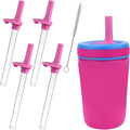 XANGNIER Replacement Straws and Bite Valve Compatible with Zak Designs Kelso 15 oz Tumbler Water Bottle,4 Pcs Silicone Straws with Cleaning Brush for Zak Designs Kelso 12 oz Cups,Hot Pink