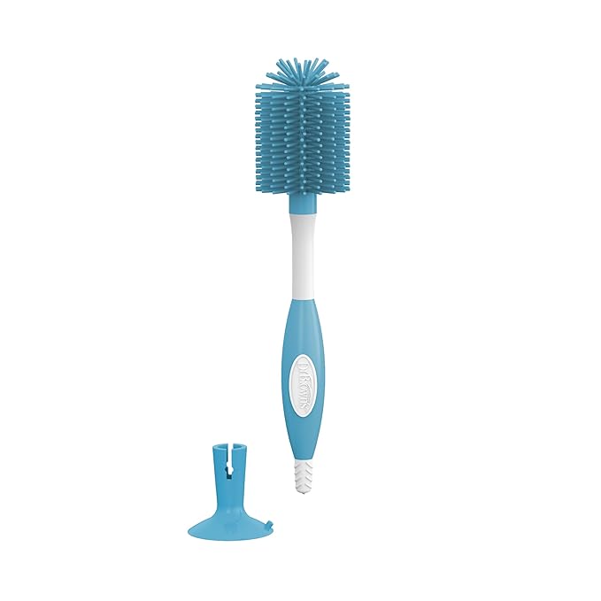 Dr. Brown's Soft Touch No Scratch Baby Bottle Cleaning Brush, Nipple Cleaner and Suction Cup Base for Easy Storage, BPA-Free, Blue, 12-Pack
