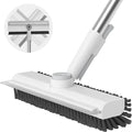 Floor Scrub Brush with Long Handle, 3 in 1 Scrape and Heavy-Duty Stiff Bristle Scrubber Brush for Cleaning Shower Bathroom, Patio, Pool, Garage, Kitchen, Wall and Deck (White, 1 Pack)