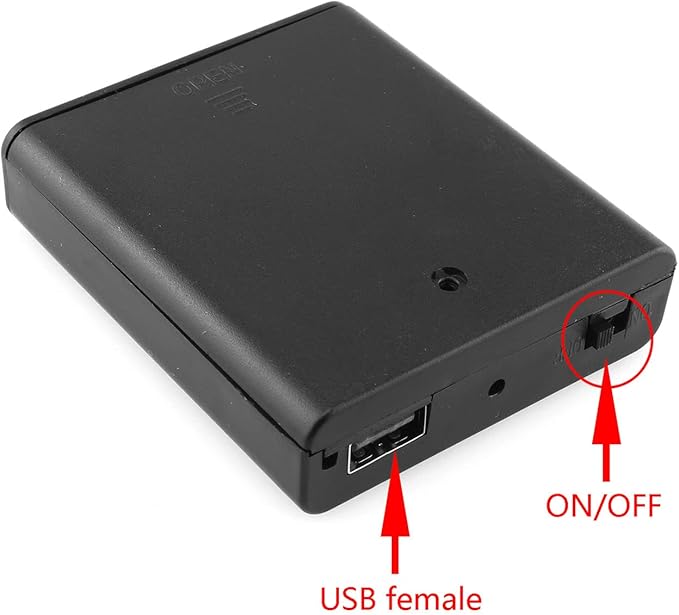 DGZZI 4xAA Battery Box 4 Slots AA Black Battery Storage Cases with Cover ON/Off Switch and USB Female Socket Battery Holder