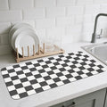 Checkered Dish Drying Mat for Kitchen Counter, Absorbent Non-Slip Coffee Mat, Heat Resistant Mat for Countertops Coffee Bar Decor 17" x 32" Black