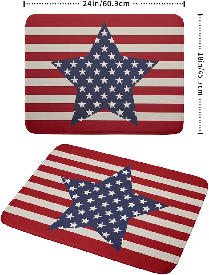 Blue Star Patriotic July of 4th Dish Drying Mat for Kitchen Counter 18x24 Independence Day Red Striped Absorbent Reversible Microfiber Drying Mats Kitchen Countertop Protector Dishes Drainer Rack Pad