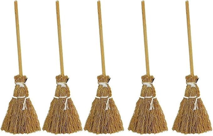 5 Pcs Brown Mini Witches Broomstick Broom Halloween Straw Craft Brush Decorations Witches Wizard, Fairy Decoration, Cinnamon Broom, Angle Brooms
