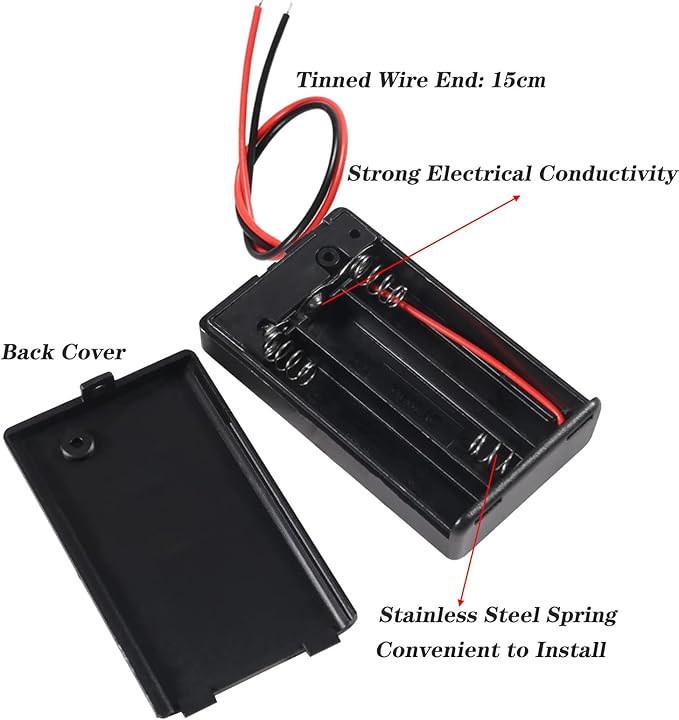 8pcs 3X AAA Battery Holder 4.5V AAA Battery Holder with ON Off Switch 3X 1.5V Batteries Charger Holder Spring Clip Storage Box Cell Cable