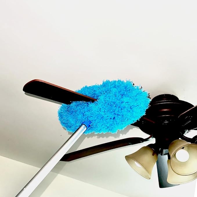 Evelots Ceiling Fan Blade Brush Cleaner - Long Extension Pole - Brush Both Sides at The Same Time - Scratch Resistant Microfiber Feather Cobweb Duster - Extra Long with Reach up to 12 Feet