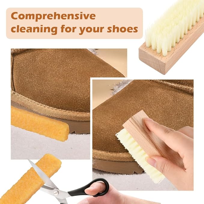 3Pcs Suede Shoe Brush and Eraser,Suede Nubuck Cleaning Brush for Shoes,with Wooden Handle,Suede Cleaning Kit for Leather Suede Shoe, Handbags,Jackets,Boots,Furniture,Easy to Use