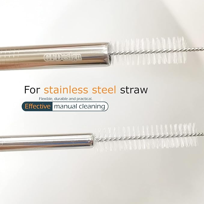 Drinking Straw Cleaning Brushes Set 15" Extra Long 10mm Extra Wide Pipe Tube Cleaner Nylon Bristles Stainless Steel Handle - 15" x 3/8" (10mm) - Set of 4