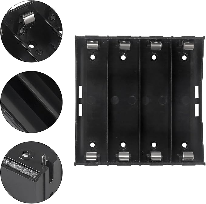 18650 Battery Case Holder 4 Slots X 3.7V 18650 Battery Storage Box, in Parallel Black Plastic Batteries Clip Box with Pin for DIY Parallel or Series Circuit PCB Projects (6pcs ABS 4 Slots)